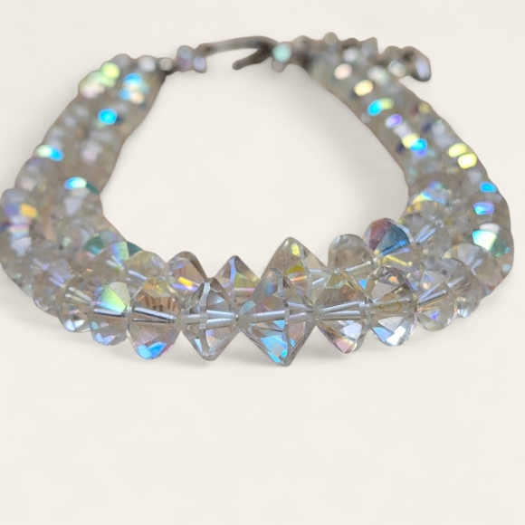 Vintage Double 2 Layered Crystal AB Necklace. AURORA BOREALIS - Picture 3 of 6